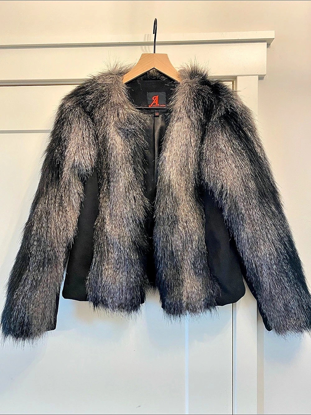 Adrienne Landau Silver Fox Faux Fur Jacket w/ Slimming Side Panels - size S